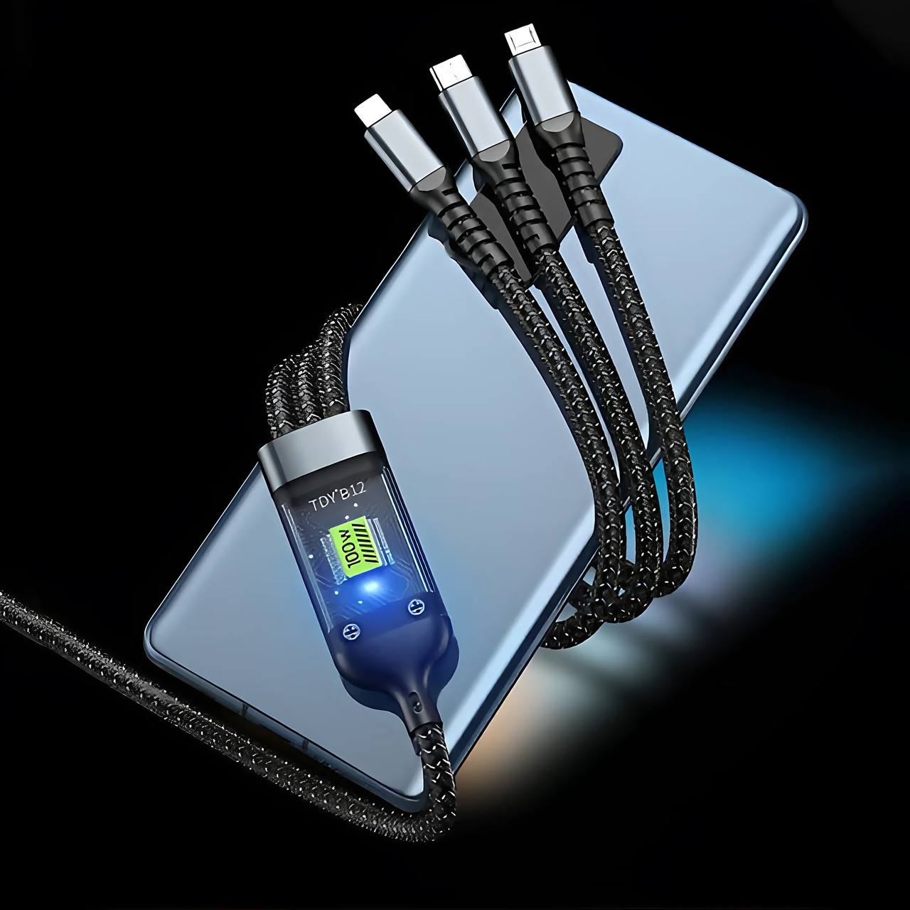 🔥⚡ Transparent Luminous 3-in-1 Super Fast Charging Cable