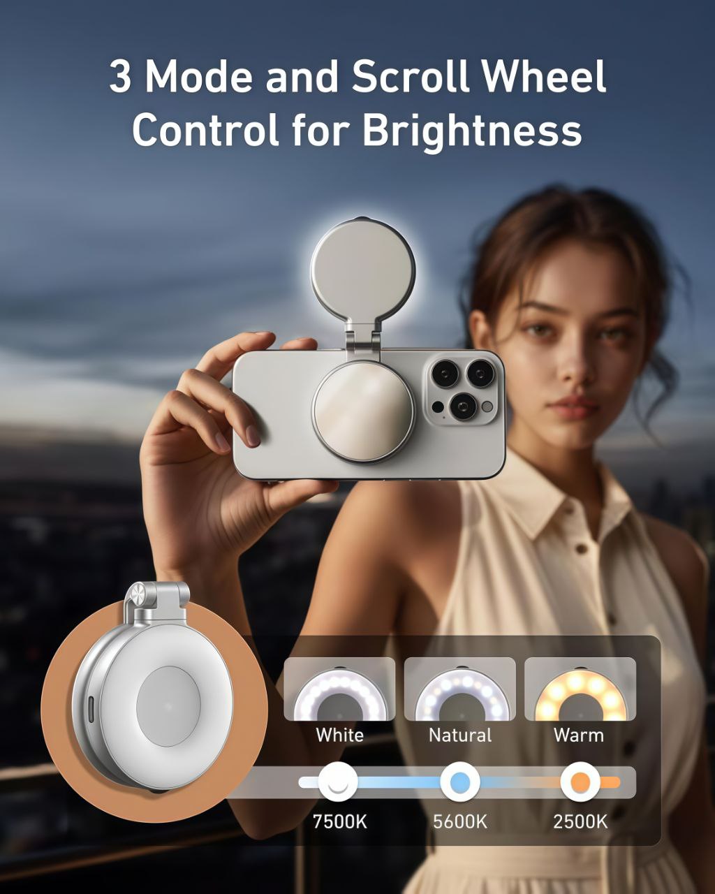 NEW TELESIN Smartphone Fill Light Mini Magnetic Selfie Light Tricolor Adjustable Brightness For iphone Light