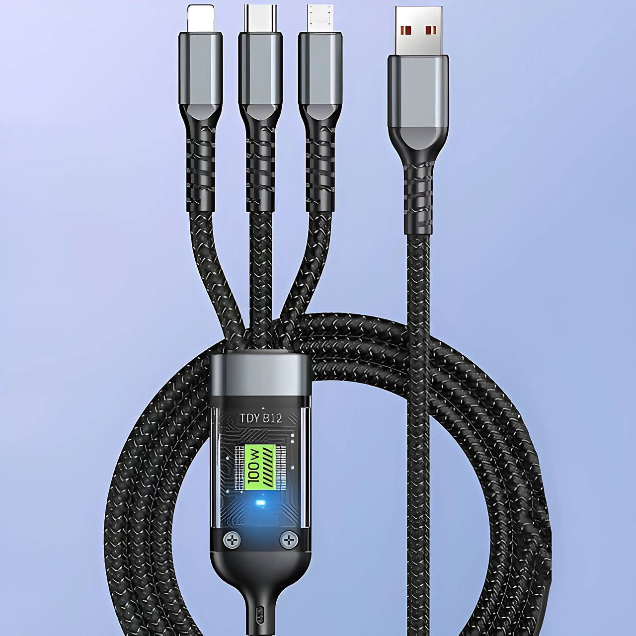 🔥⚡ Transparent Luminous 3-in-1 Super Fast Charging Cable