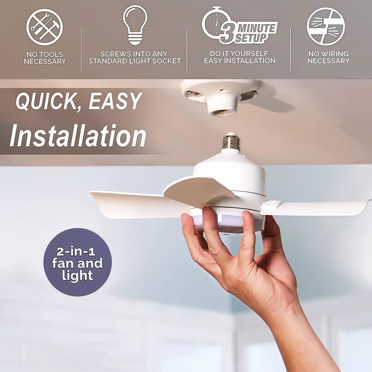 2-IN-1 PORTABLE CEILING FAN & LIGHT With Remote Control