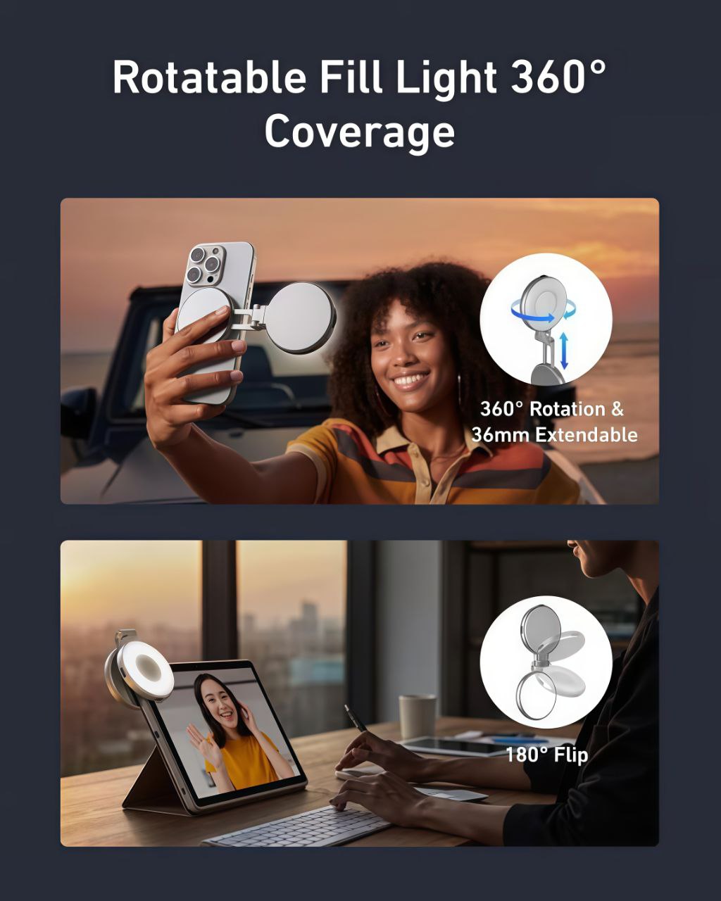 NEW TELESIN Smartphone Fill Light Mini Magnetic Selfie Light Tricolor Adjustable Brightness For iphone Light