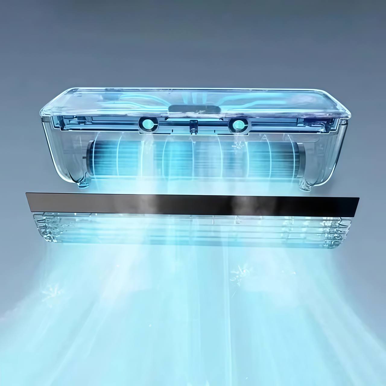 Wall-mounted mini air conditioner blowing cold air – close-up
Wireless air cooler on office desk – lifestyle scene
USB charging port of mini air conditioner – detail view