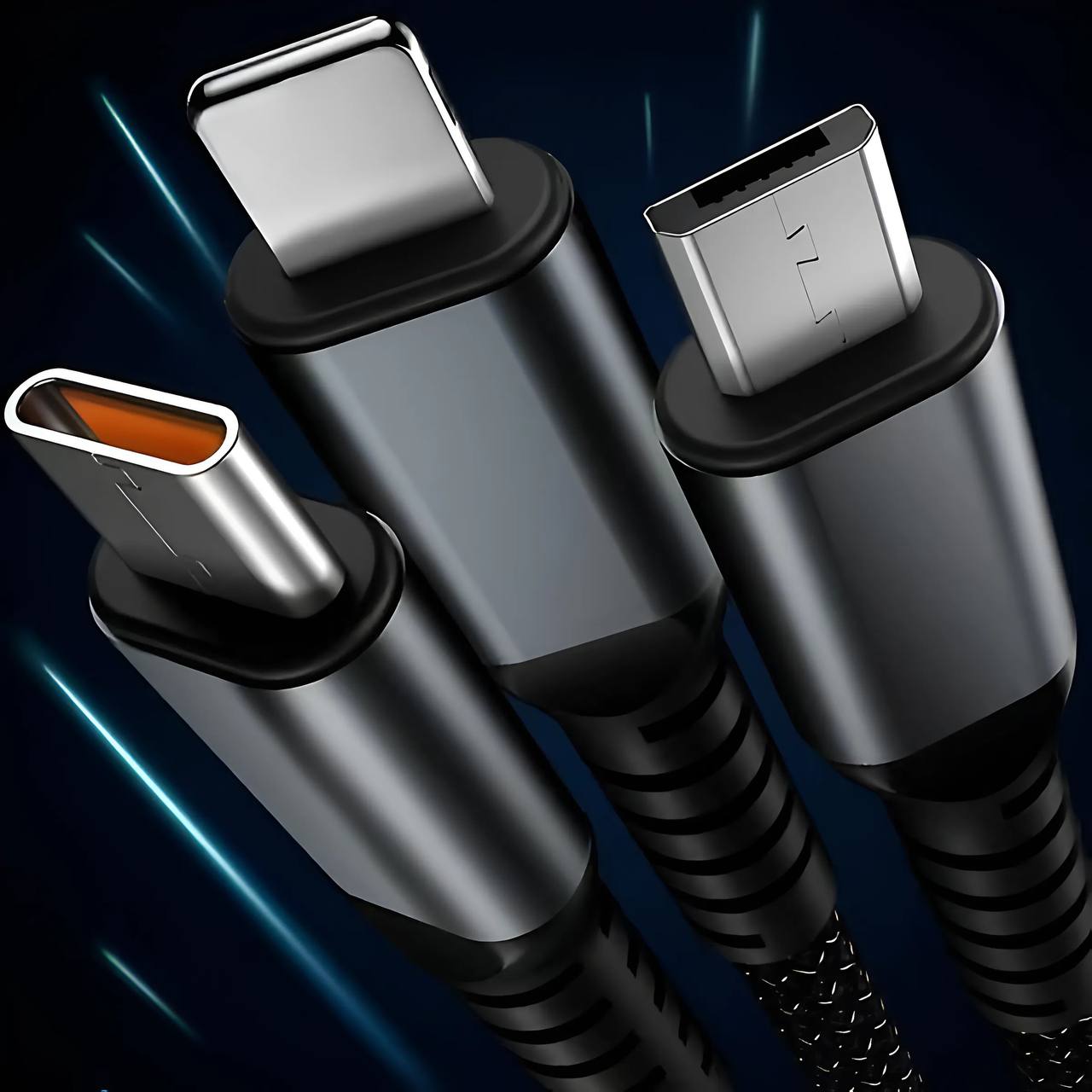 🔥⚡ Transparent Luminous 3-in-1 Super Fast Charging Cable