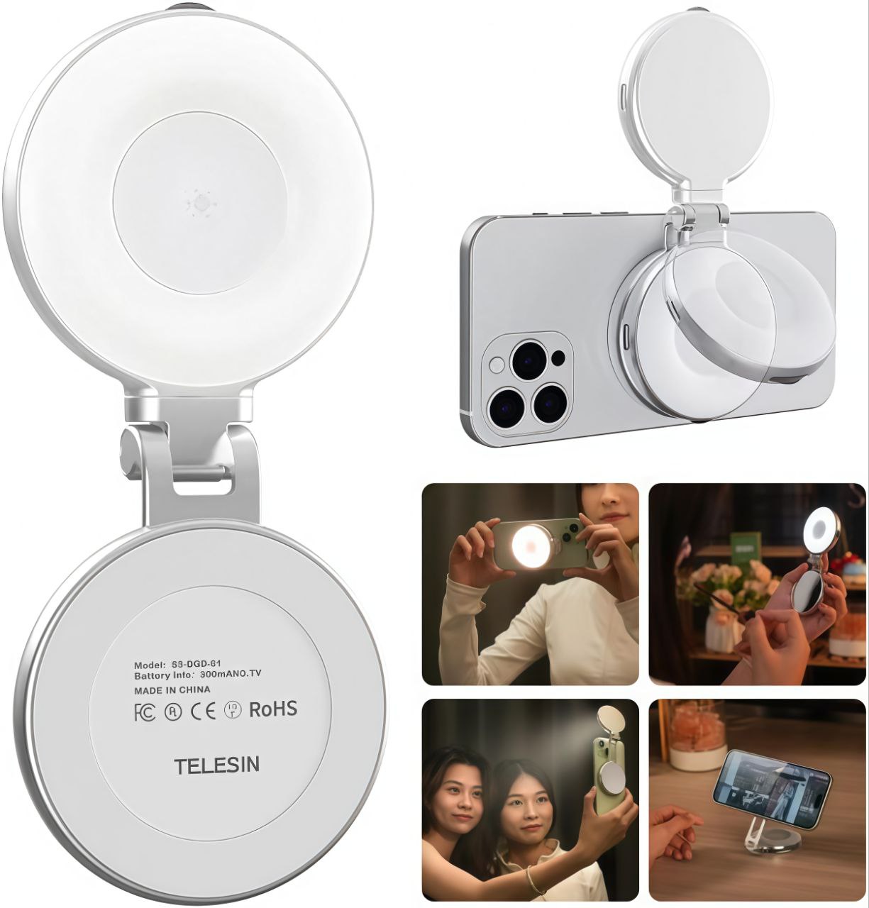 NEW TELESIN Smartphone Fill Light Mini Magnetic Selfie Light Tricolor Adjustable Brightness For iphone Light