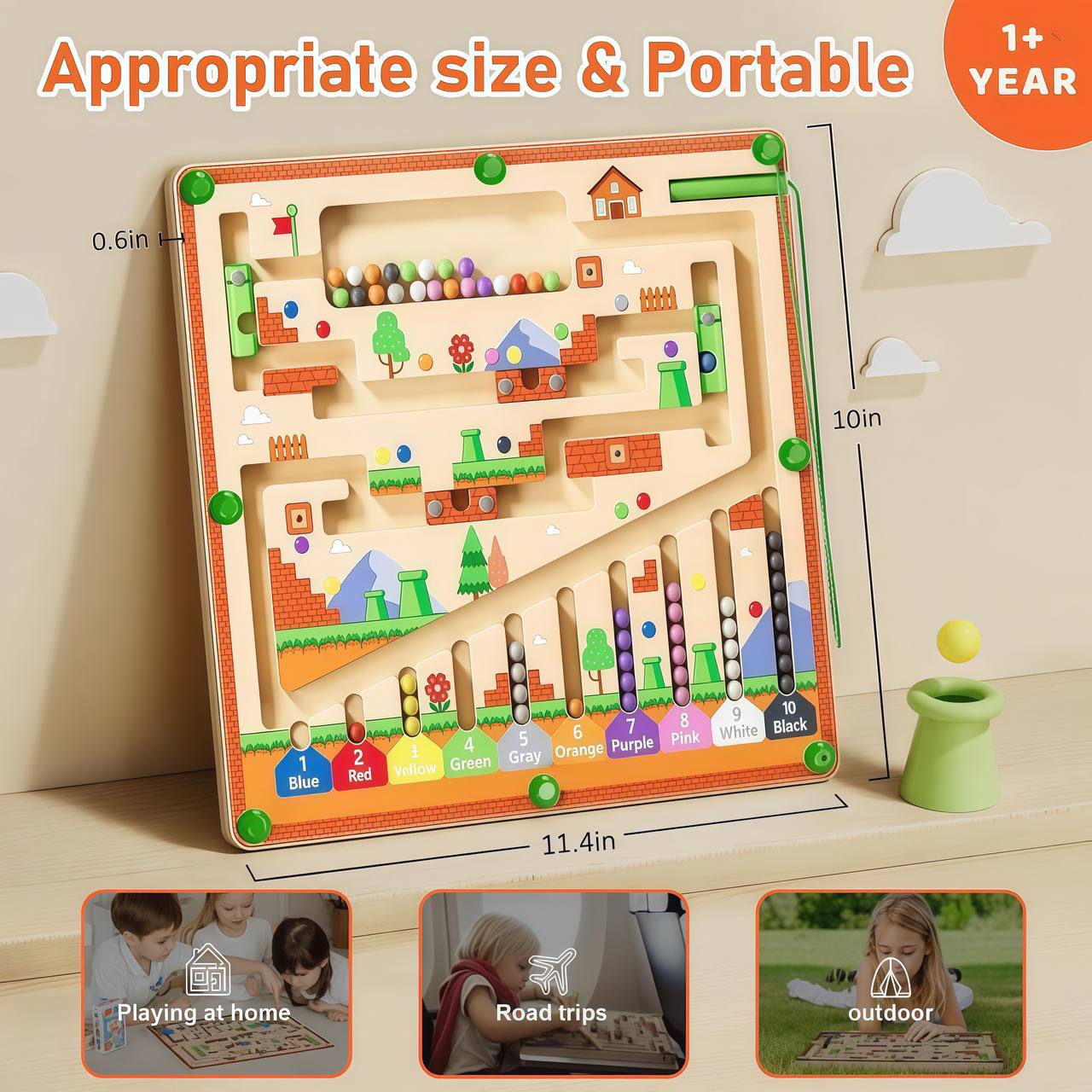 Magnetic maze board with alphabet letter slots to match letters from A to Z