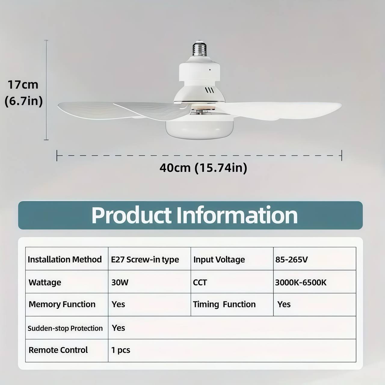 2-IN-1 PORTABLE CEILING FAN & LIGHT With Remote Control