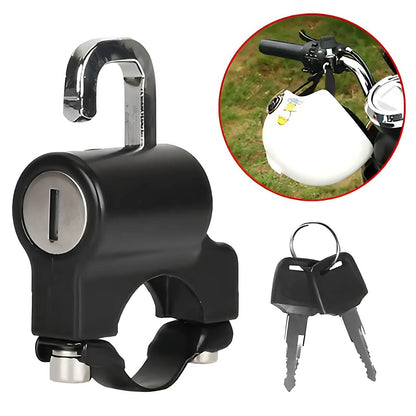 High-security motorcycle helmet lock shown with key set