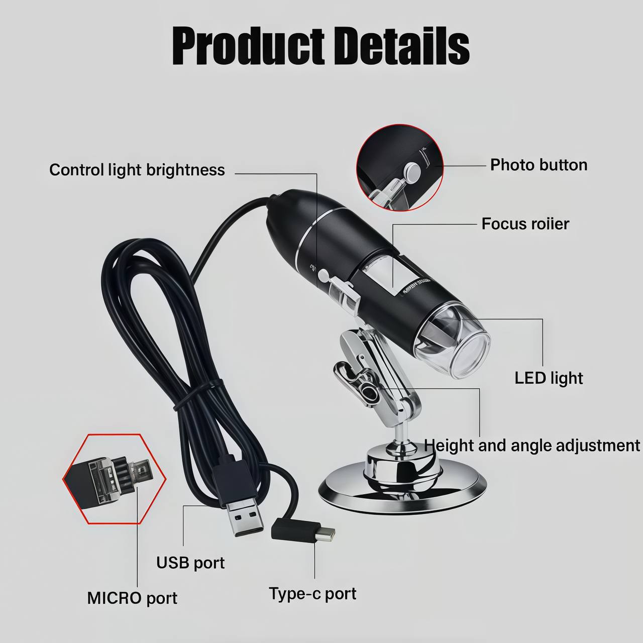 Digital HD Microscope 50x-1600x Magnification (PC & Phone Connectable)
