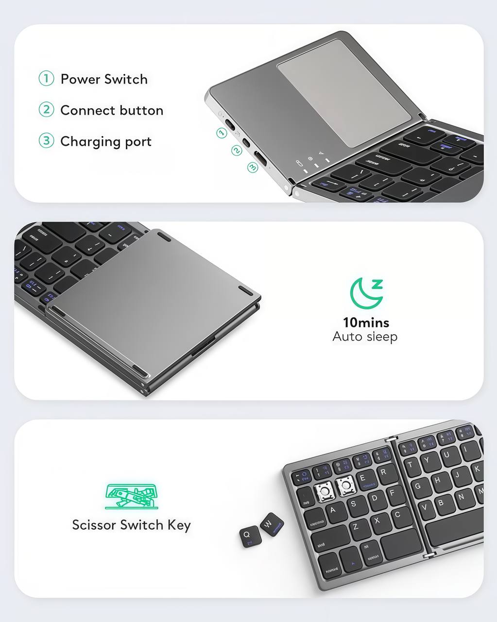 Foldable Bluetooth Keyboard with Touchpad