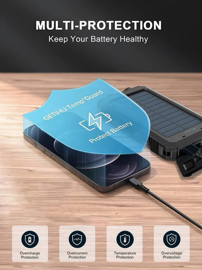 Solar power bank with multi-protection features for safe charging