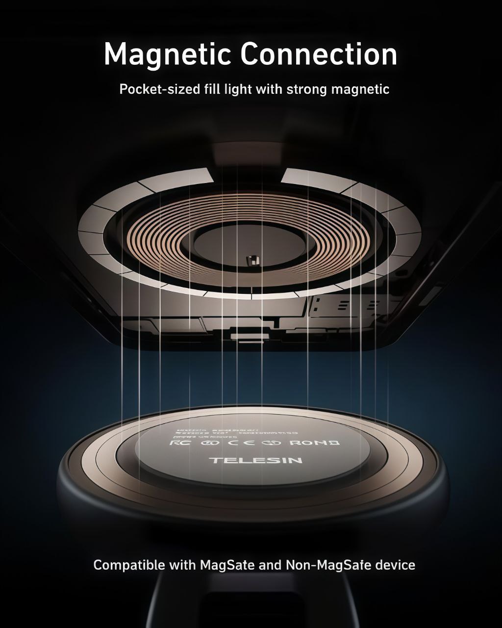 NEW TELESIN Smartphone Fill Light Mini Magnetic Selfie Light Tricolor Adjustable Brightness For iphone Light
