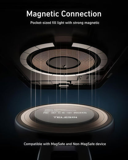 NEW TELESIN Smartphone Fill Light Mini Magnetic Selfie Light Tricolor Adjustable Brightness For iphone Light