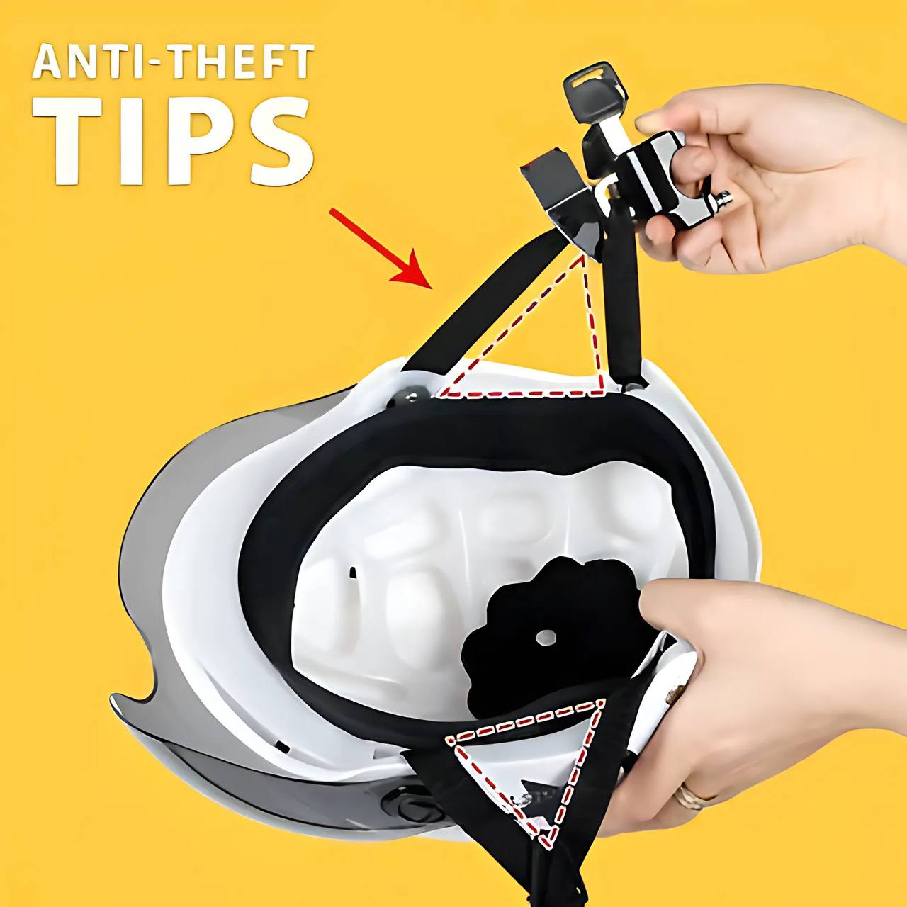 Helmet locking tip using universal anti-theft motorcycle lock