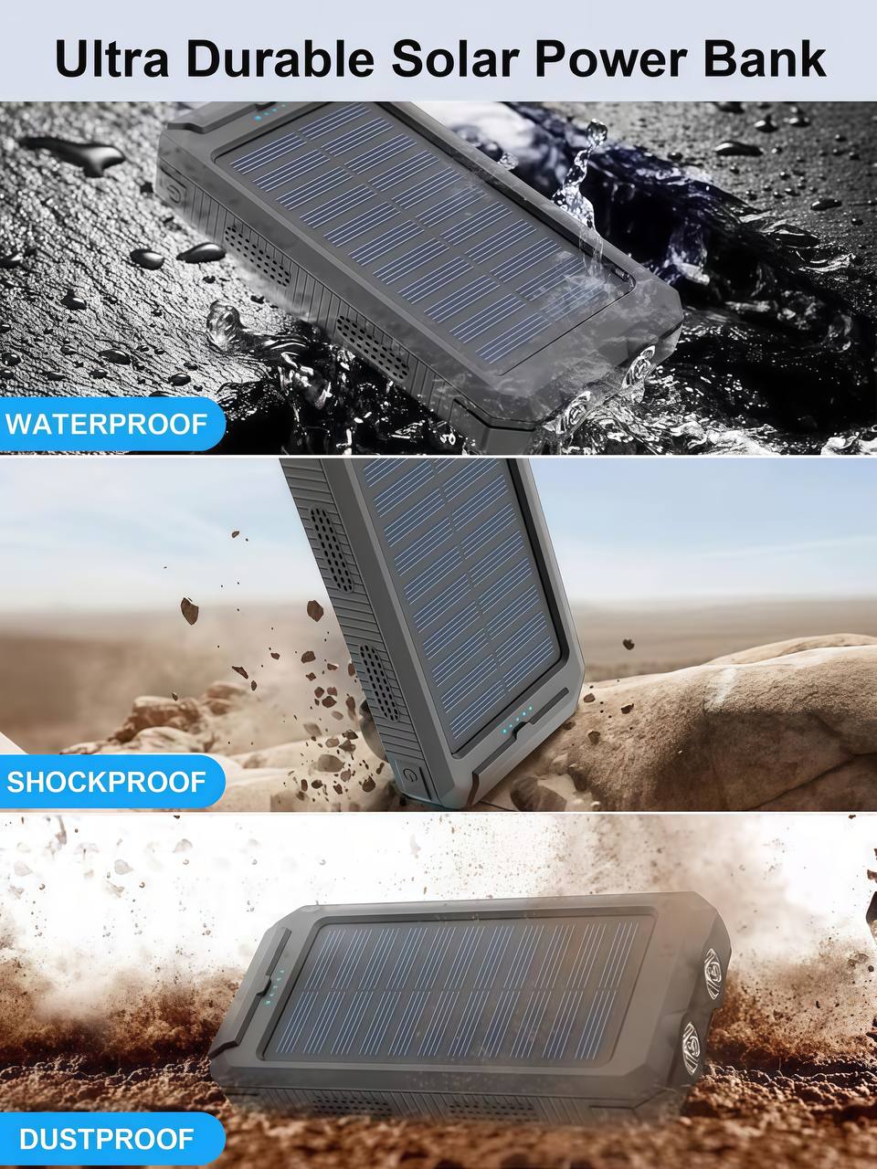 Solar power bank used in outdoor adventure and survival settings