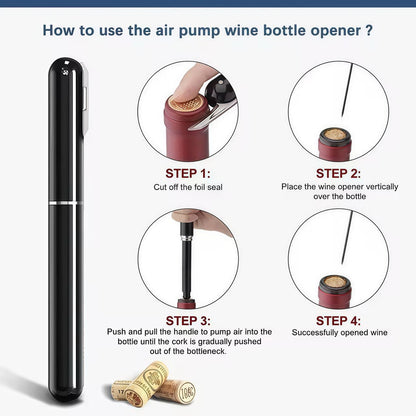 Visual instructions for using air pressure wine bottle opener