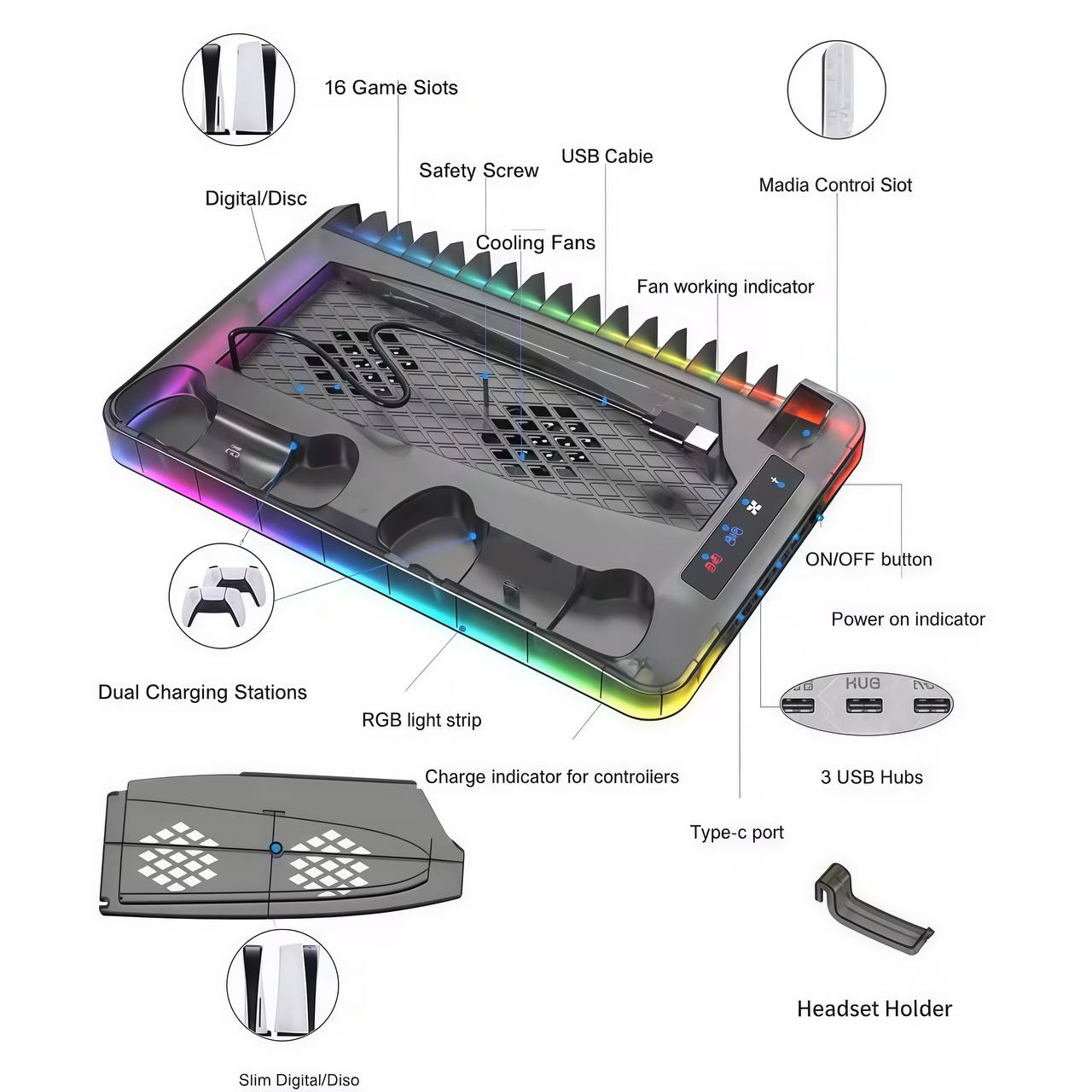 Multifunctional Cooling Stand Set for PS5