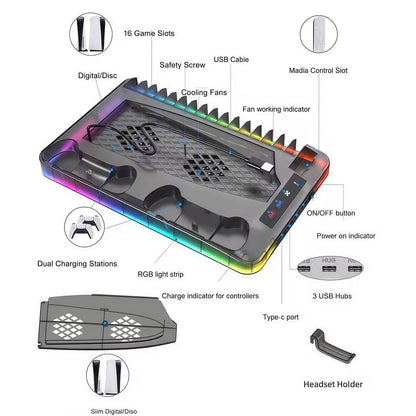 Multifunctional Cooling Stand Set for PS5