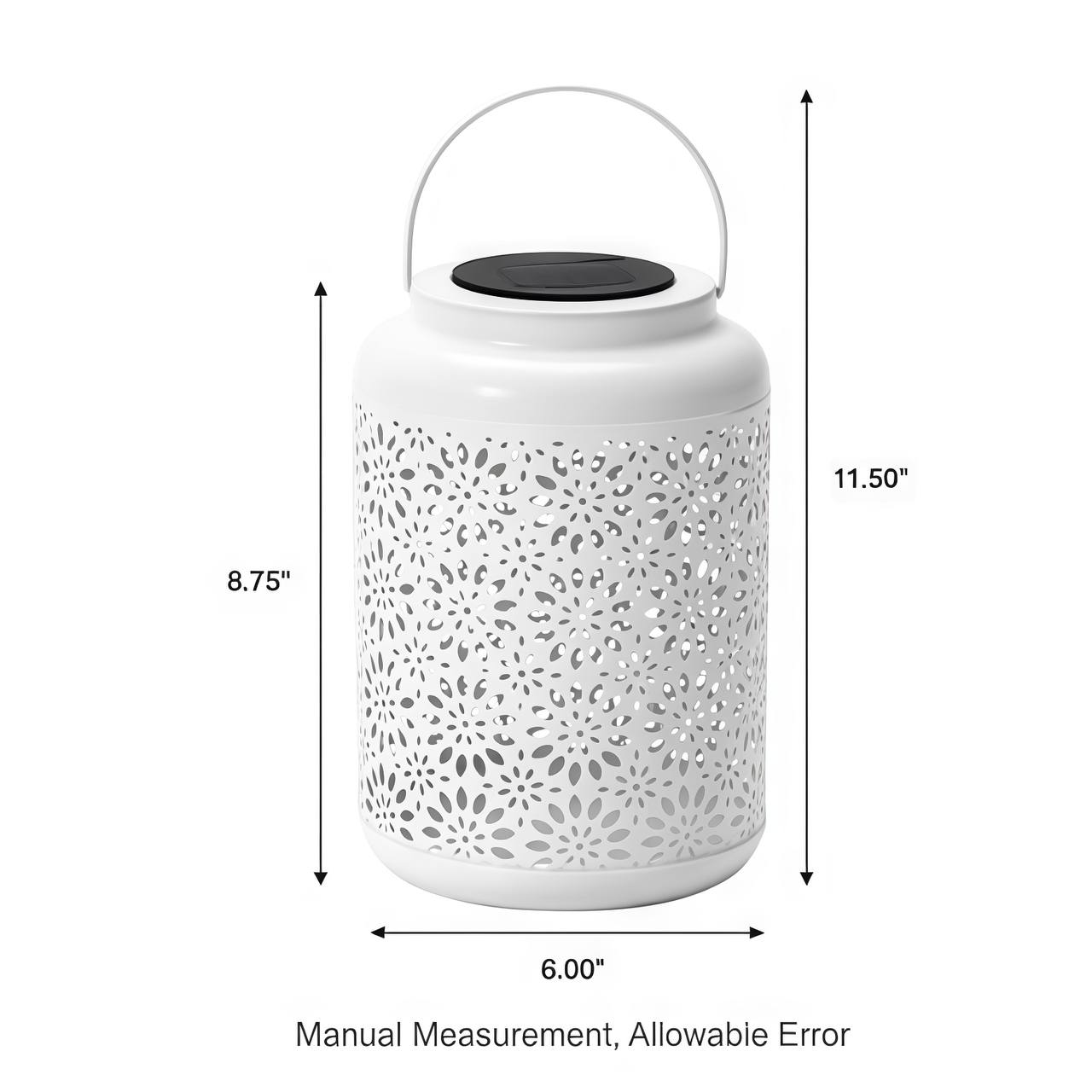 White Metal Solar Lantern with Cutout Flower Design