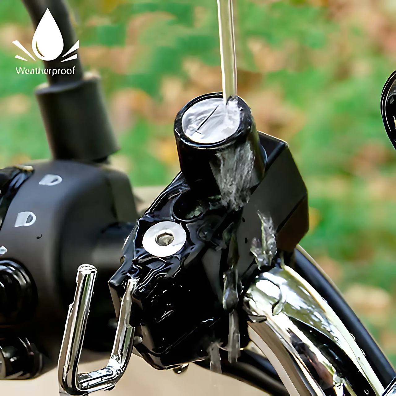 Close-up of helmet locked securely with universal handlebar lock