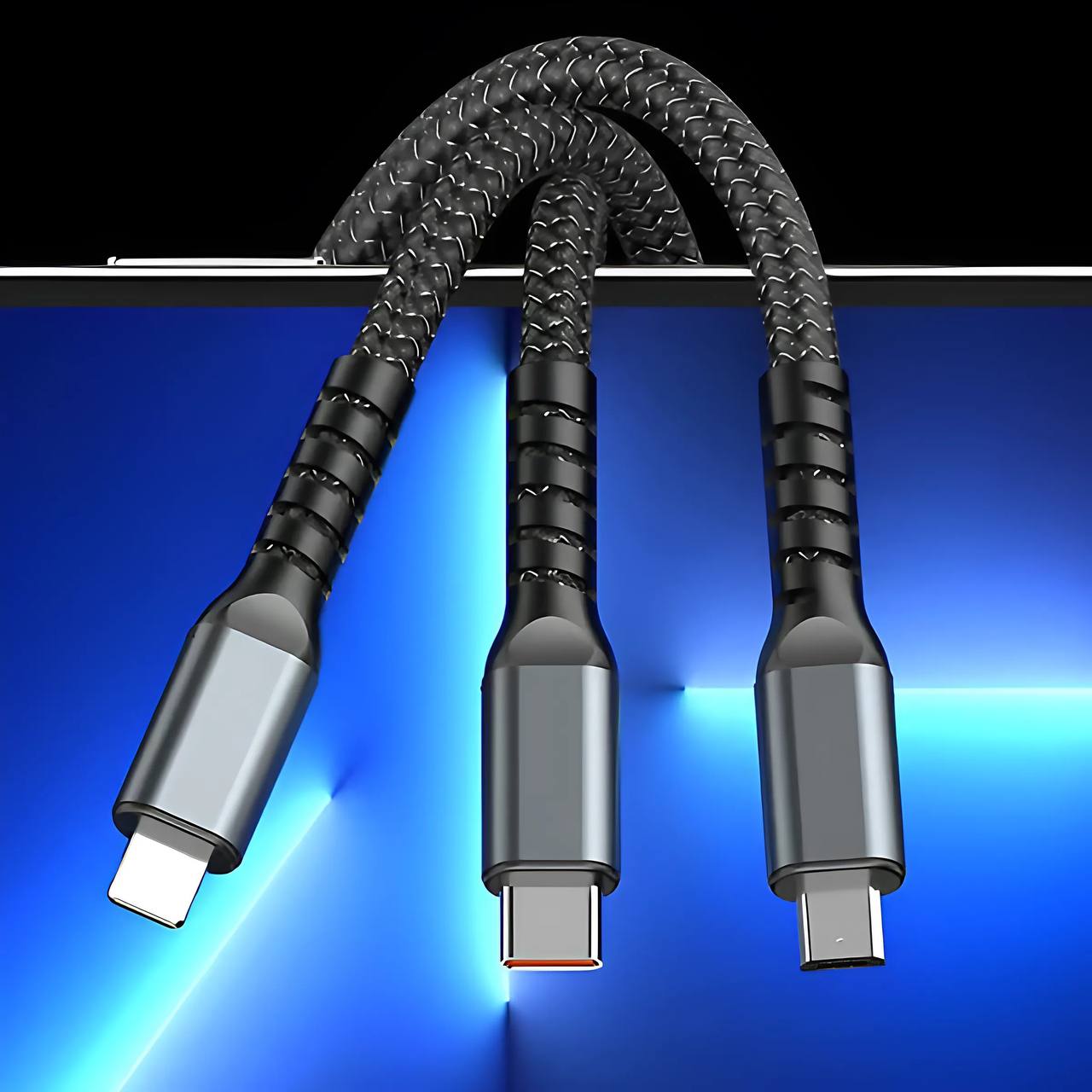 🔥⚡ Transparent Luminous 3-in-1 Super Fast Charging Cable