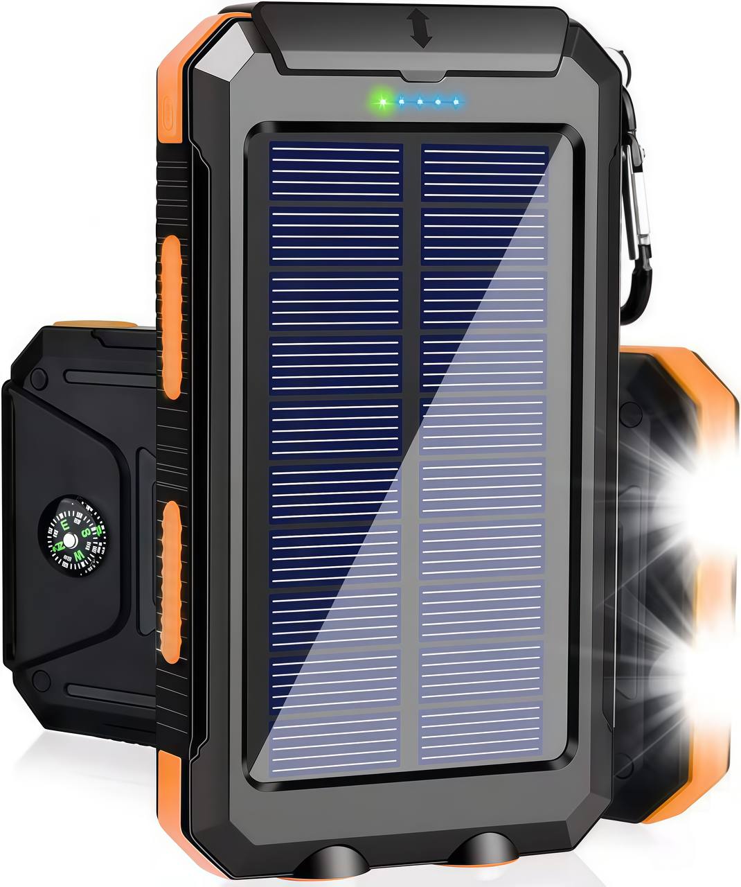 Durable solar power bank with orange protective casing