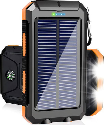 Durable solar power bank with orange protective casing