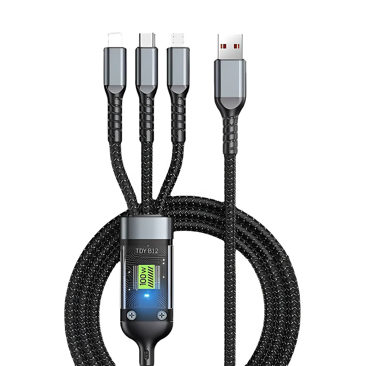 🔥⚡ Transparent Luminous 3-in-1 Super Fast Charging Cable